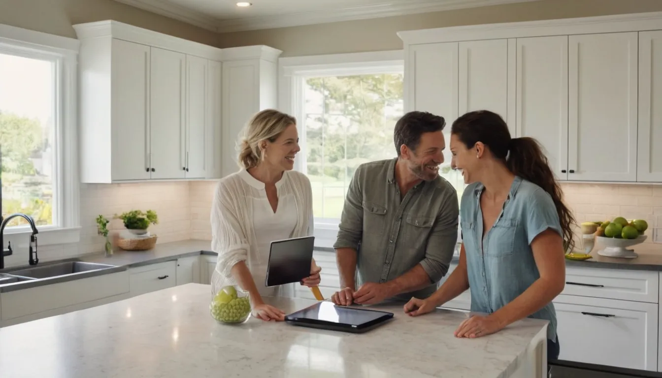 Homeowners reviewing kitchen remodel plans with a local provider in a Wixom home